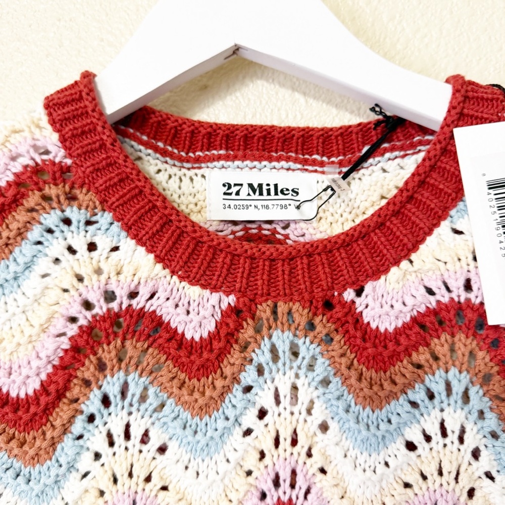 NWT 27 Miles Malibu Reno Crochet dress w lettuce trim & bell sleeves multicolor - Picture 5 of 8